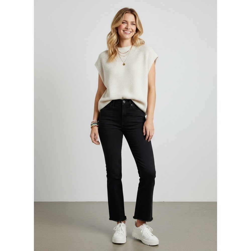 Everlane High Rise Kick Crop Jeans Black Raw Hem Size 24 Regular Stretch Denim